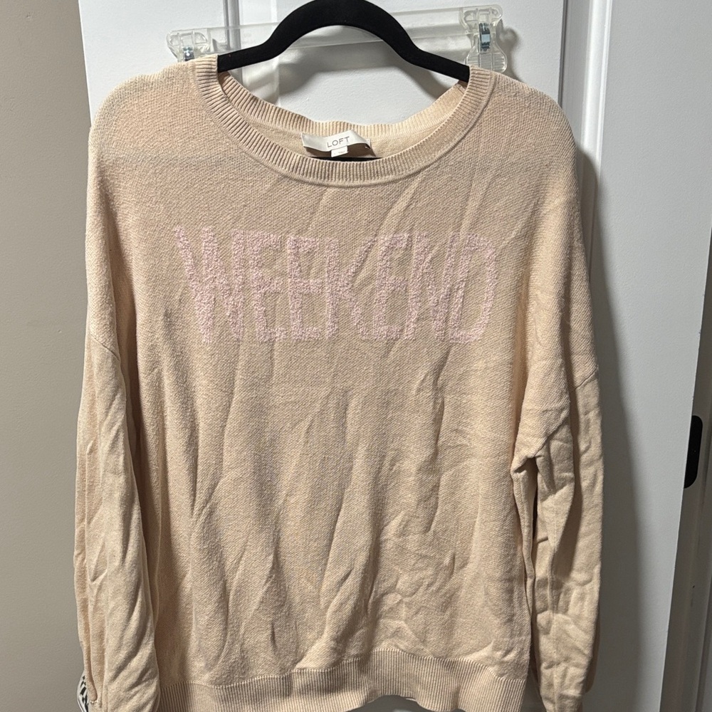 LOFT Cream Crewneck Sweater with Textured Design